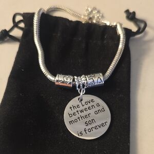 Silver-Tone 'Mother and Son' Engraved Charm Bracelet New